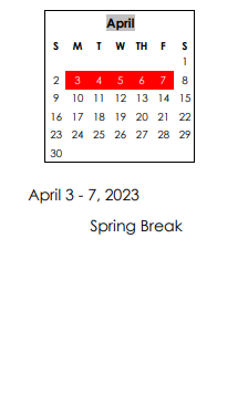 District School Academic Calendar for Eagle Springs Elementary for April 2023