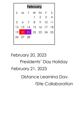 District School Academic Calendar for Centerville Elementary School for February 2023
