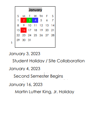 District School Academic Calendar for Thomson Middle School for January 2023