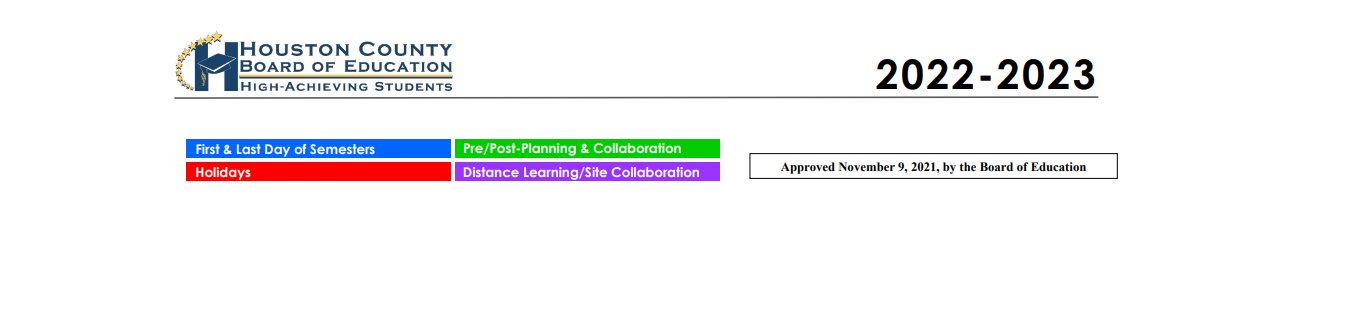 District School Academic Calendar Key for Houston County Career And Technology Center