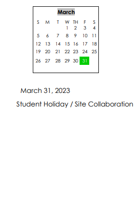 District School Academic Calendar for Perry Primary School for March 2023
