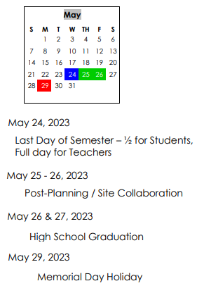 District School Academic Calendar for Morningside Elementary School for May 2023