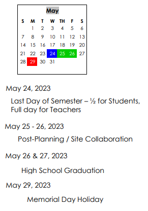 District School Academic Calendar for Bonaire Elementary School for May 2023