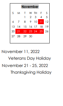 District School Academic Calendar for Webb Elementary School for November 2022