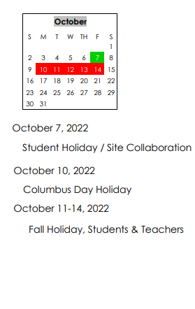 District School Academic Calendar for Perdue Elementary School for October 2022