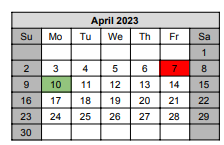 District School Academic Calendar for Excel Academy for April 2023
