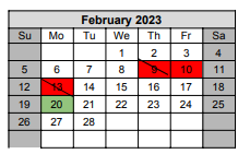 District School Academic Calendar for Excel Academy for February 2023