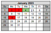 District School Academic Calendar for Excel Academy for January 2023