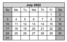 District School Academic Calendar for Copeland Int for July 2022