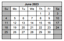 District School Academic Calendar for Excel Academy for June 2023
