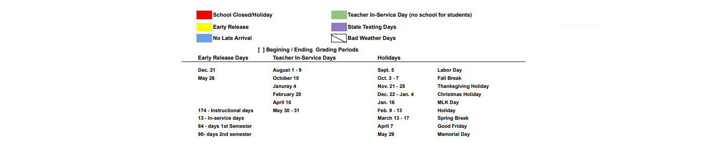 District School Academic Calendar Key for Huffman Middle