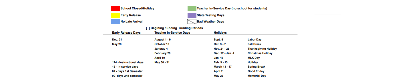 District School Academic Calendar Key for Hargrave H S