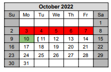 District School Academic Calendar for Excel Academy for October 2022
