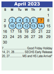 District School Academic Calendar for Shadow Forest Elementary for April 2023