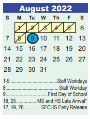 District School Academic Calendar for Hidden Hollow Elementary for August 2022