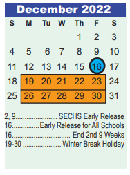 District School Academic Calendar for North Belt Elementary for December 2022