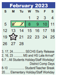 District School Academic Calendar for Early Learning Wing for February 2023