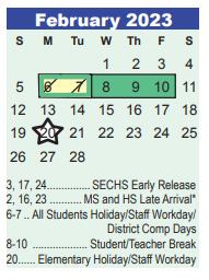 District School Academic Calendar for Creekwood Middle for February 2023