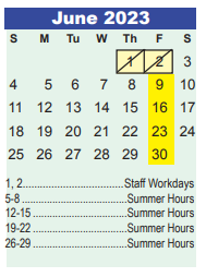 District School Academic Calendar for North Belt Elementary for June 2023