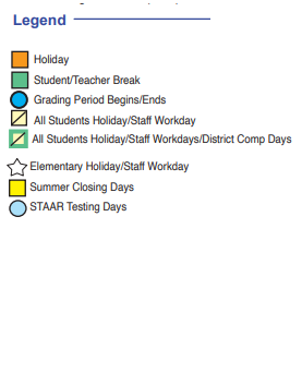 District School Academic Calendar Legend for Willow Creek Elementary