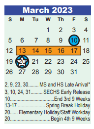 District School Academic Calendar for Timberwood Middle for March 2023