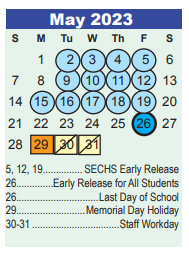 District School Academic Calendar for Timberwood Middle for May 2023