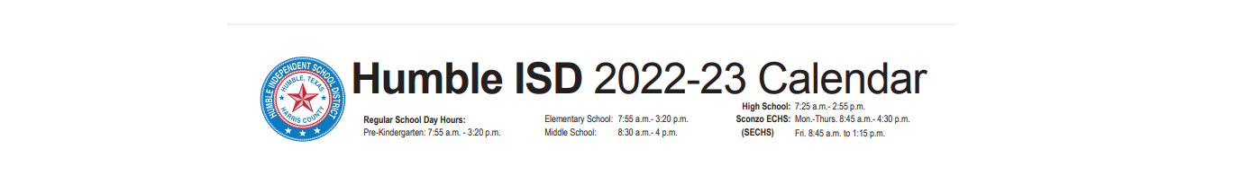 District School Academic Calendar for Humble Elementary