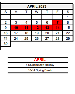 District School Academic Calendar for Pride Alter Sch for April 2023