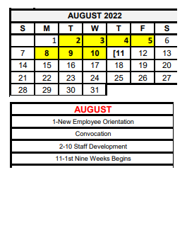 District School Academic Calendar for Pride Alter Sch for August 2022