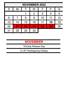 District School Academic Calendar for Pride Alter Sch for November 2022