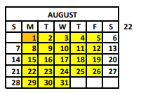 District School Academic Calendar for Weatherly Heights Elementary School for August 2022