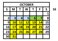 District School Academic Calendar for Weatherly Heights Elementary School for October 2022