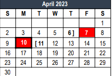 District School Academic Calendar for Trinity H S for April 2023