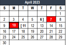 District School Academic Calendar for Transition Program for April 2023