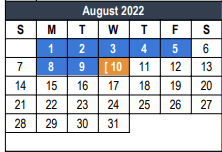 District School Academic Calendar for Trinity H S for August 2022