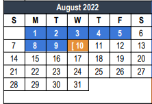 District School Academic Calendar for Hurst J H for August 2022