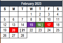 District School Academic Calendar for Harwood J H for February 2023