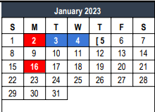 District School Academic Calendar for Central J H for January 2023