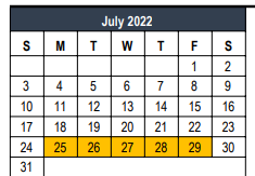 District School Academic Calendar for Transition Program for July 2022