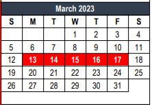 District School Academic Calendar for Transition Program for March 2023