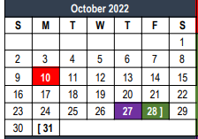 District School Academic Calendar for Transition Program for October 2022