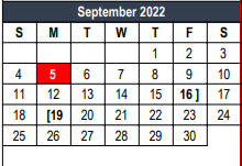 District School Academic Calendar for Transition Program for September 2022