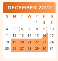 District School Academic Calendar for Williamson County Academy for December 2022