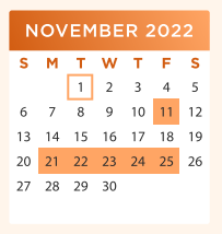 District School Academic Calendar for Hutto High School for November 2022
