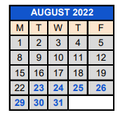 District School Academic Calendar for City West Academy for August 2022