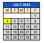 District School Academic Calendar for District Service Center for July 2022