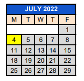 District School Academic Calendar for 279 Crest View Ts for July 2022