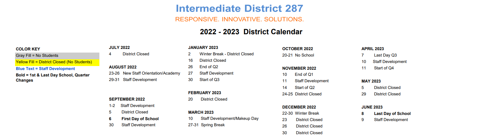 District School Academic Calendar Key for Alc Academic & Career Training -act