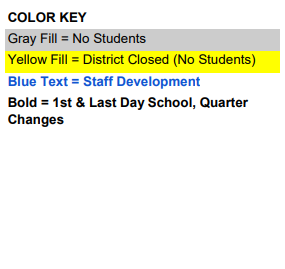 District School Academic Calendar Legend for Hennepin Technical Pathways