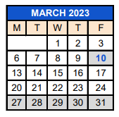 District School Academic Calendar for District Service Center for March 2023